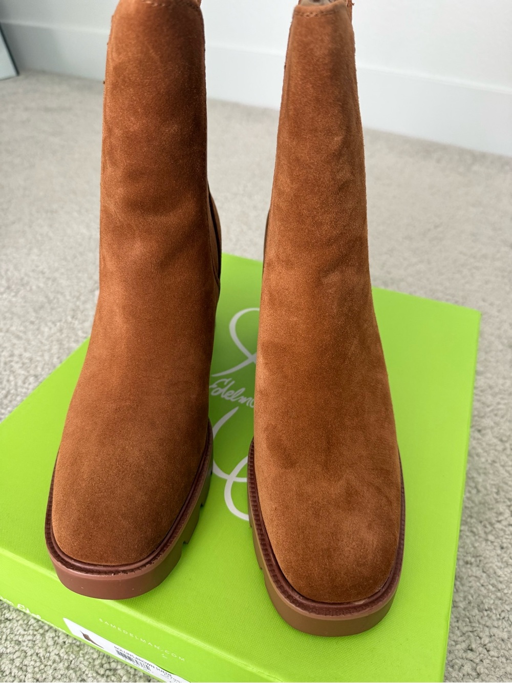 Sam Edelman Chestnut Suede Lug Sole Block Heel Booties Size 9.5 - Picture 10 of 13